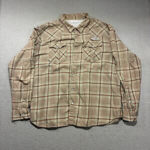 Columbia PFG Flannel Shirt Men's 2XL Tan Plaid Fishing